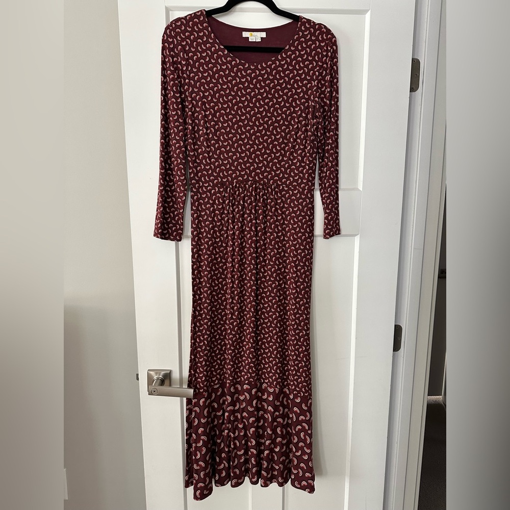 Boden Red Long Sleeve Dress with Crew Neck